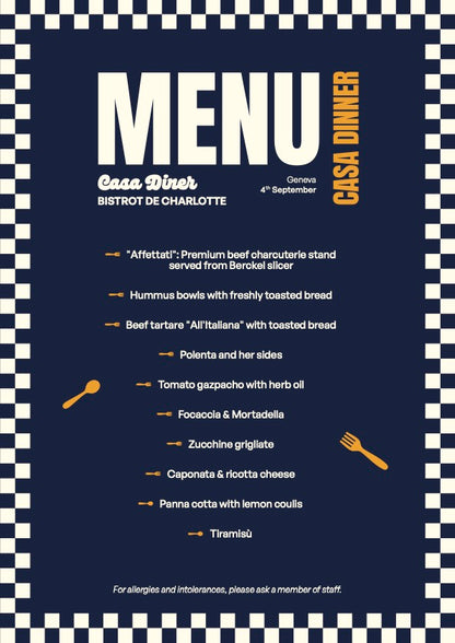 CASA DINNER AT CASA DINER - Geneva, Bistrot de Charlotte, 4th of September 2026 - 19:30
